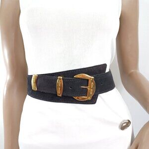 PRESTIGE Belt Suede Leather Stretch Back Gold Hardware S/M